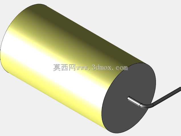 直径23.5mm的轴向或圆柱形薄膜电容器3D模型(聚酯和聚丙烯,黄色)