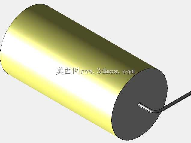 直径22 mm的轴向或圆柱形薄膜电容器3D模型(聚酯和聚丙烯,黄色)