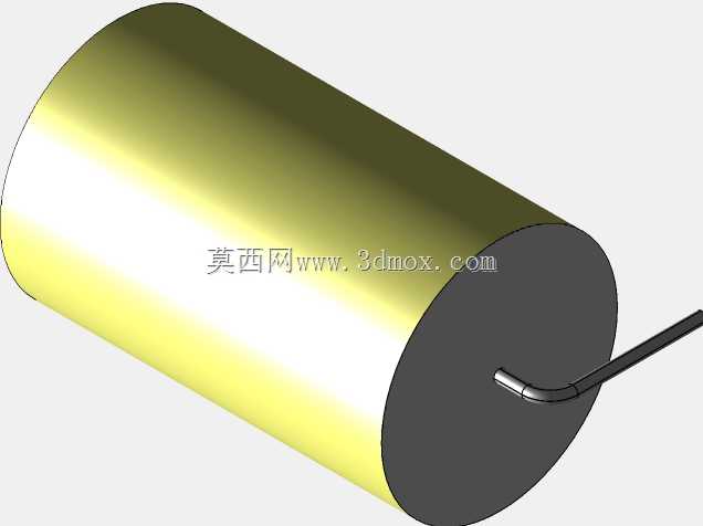 直径21 mm的轴向或圆柱形薄膜电容器3D模型(聚酯和聚丙烯,黄色)