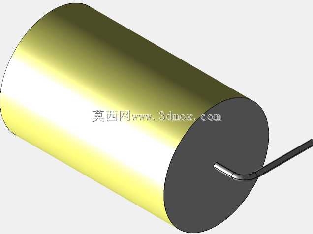直径为20.5mm的轴向或圆柱形薄膜电容器3D模型(聚酯和聚丙烯,黄色)
