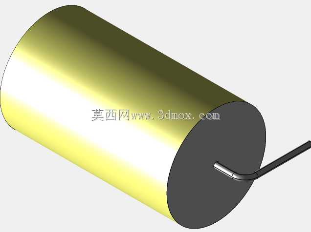 直径19 mm的轴向或圆柱形薄膜电容器3D模型(聚酯和聚丙烯,黄色)