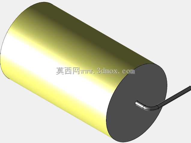 直径19.5mm的轴向或圆柱形薄膜电容器3D模型(聚酯和聚丙烯,黄色)