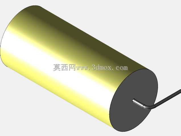 直径19.5mm的轴向或圆柱形薄膜电容器3D模型(聚酯和聚丙烯,黄色)