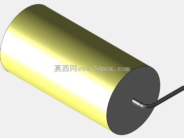 直径17 mm的轴向或圆柱形薄膜电容器3D模型(聚酯和聚丙烯,黄色)