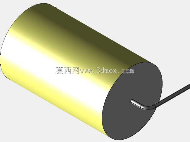 直径16 mm的轴向或圆柱形薄膜电容器3D模型(聚酯和聚丙烯,黄色)