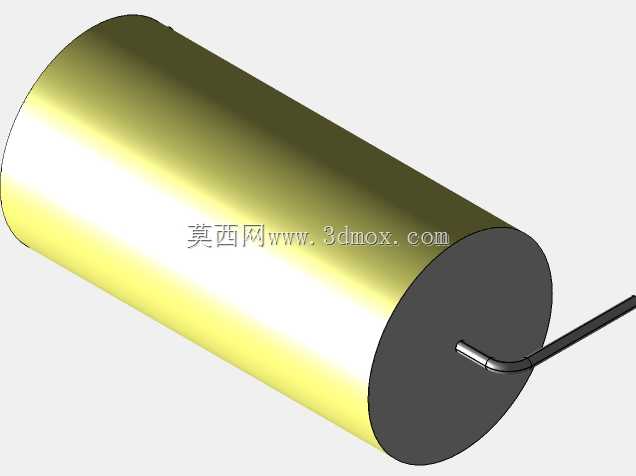 直径16 mm的轴向或圆柱形薄膜电容器3D模型(聚酯和聚丙烯,黄色)