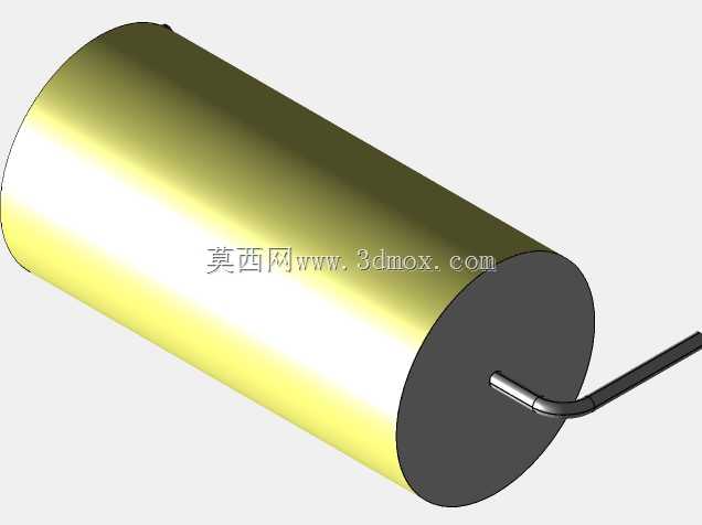 直径16 mm的轴向或圆柱形薄膜电容器3D模型(聚酯和聚丙烯,黄色)
