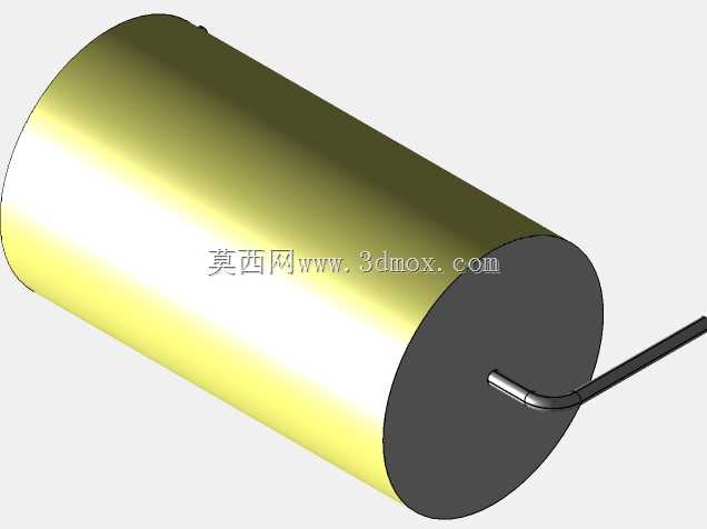 直径15.5mm的轴向或圆柱形薄膜电容器3D模型(聚酯和聚丙烯,黄色)