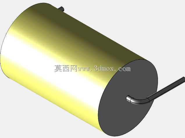 直径12.5mm的轴向或圆柱形薄膜电容器3D模型(聚酯和聚丙烯,黄色)