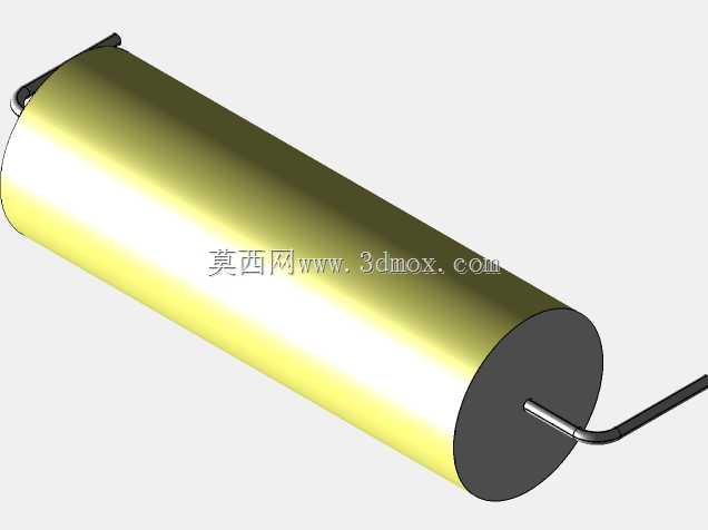 直径12.5mm的轴向或圆柱形薄膜电容器3D模型(聚酯和聚丙烯,黄色)