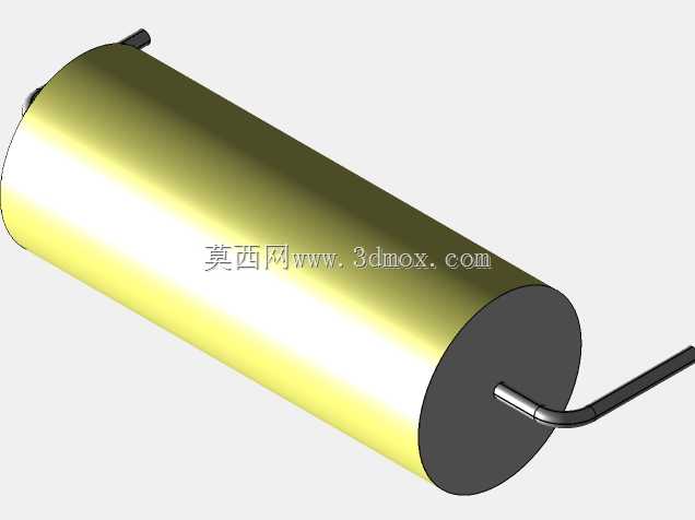 直径10.5mm的轴向或圆柱形薄膜电容器3D模型(聚酯和聚丙烯,黄色)