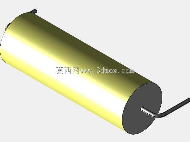 直径10.5mm的轴向或圆柱形薄膜电容器3D模型(聚酯和聚丙烯,黄色)
