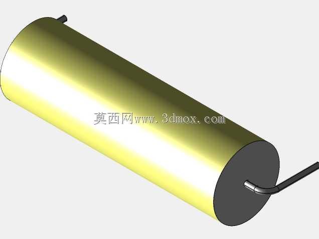 直径10.5mm的轴向或圆柱形薄膜电容器3D模型(聚酯和聚丙烯,黄色)