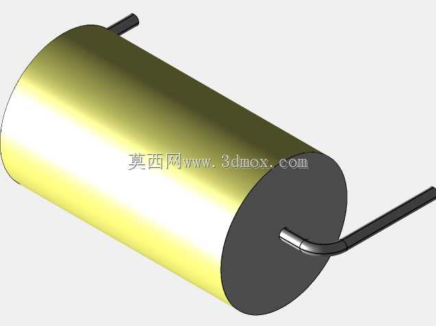 直径8mm的轴向或圆柱形薄膜电容器3D模型(聚酯和聚丙烯,黄色)