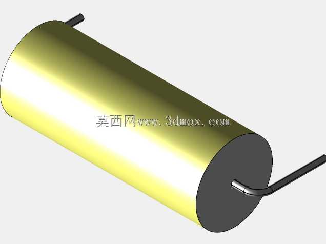 直径8mm的轴向或圆柱形薄膜电容器3D模型(聚酯和聚丙烯,黄色)