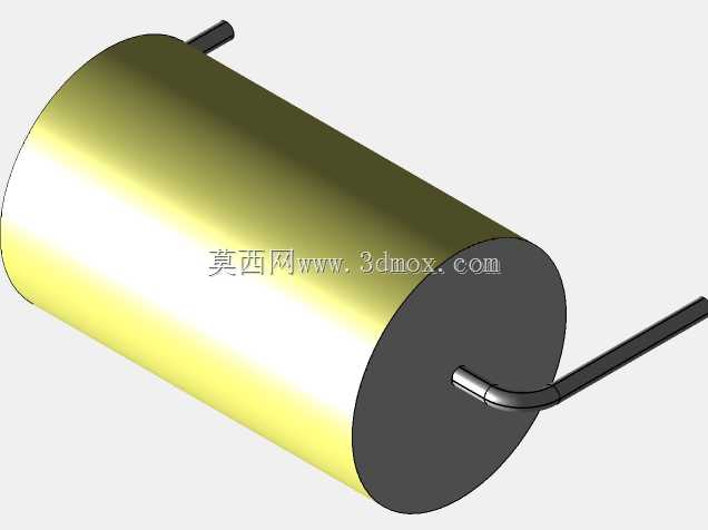 直径8.5mm的轴向或圆柱形薄膜电容器3D模型(聚酯和聚丙烯,黄色)