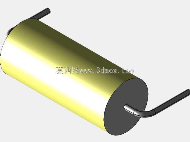 直径6 mm的轴向或圆柱形薄膜电容器3D模型(聚酯和聚丙烯,黄色)
