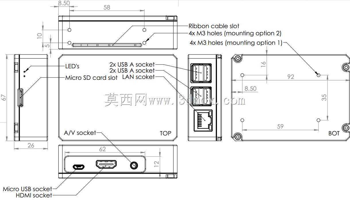 实心铝,黑色阳极氧化覆盆子B+外壳