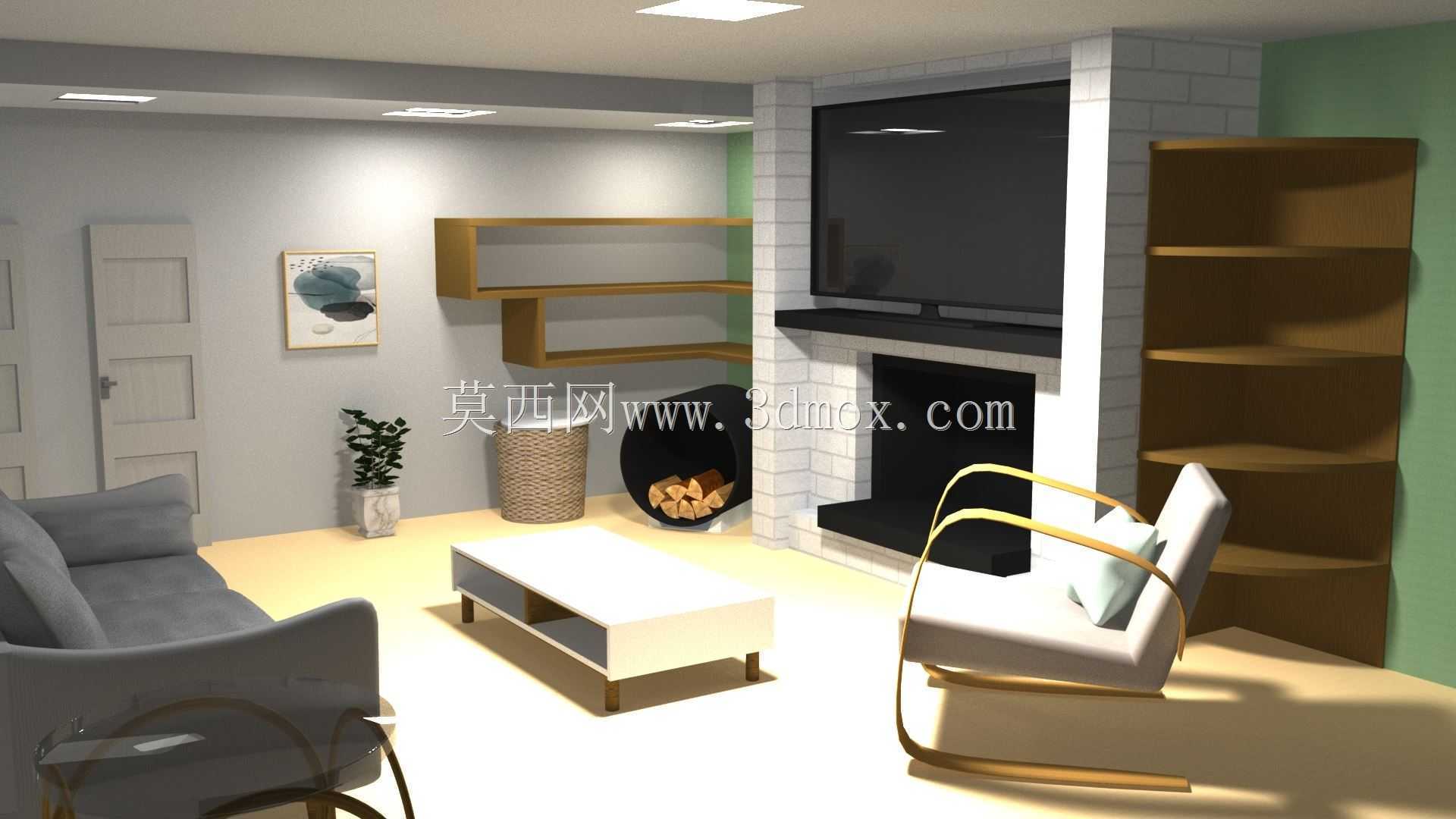 Autodesk Maya中的斯堪的纳维亚客厅室内设计