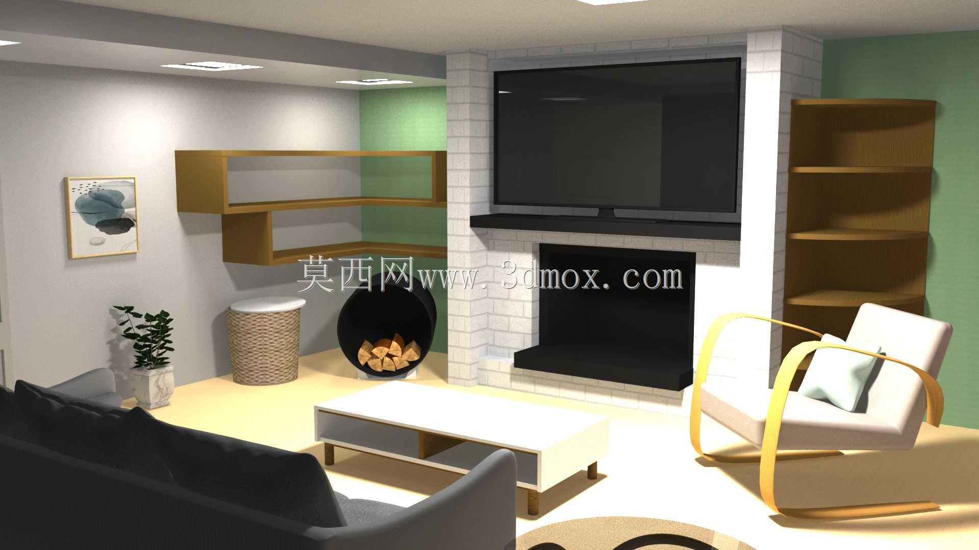 Autodesk Maya中的斯堪的纳维亚客厅室内设计