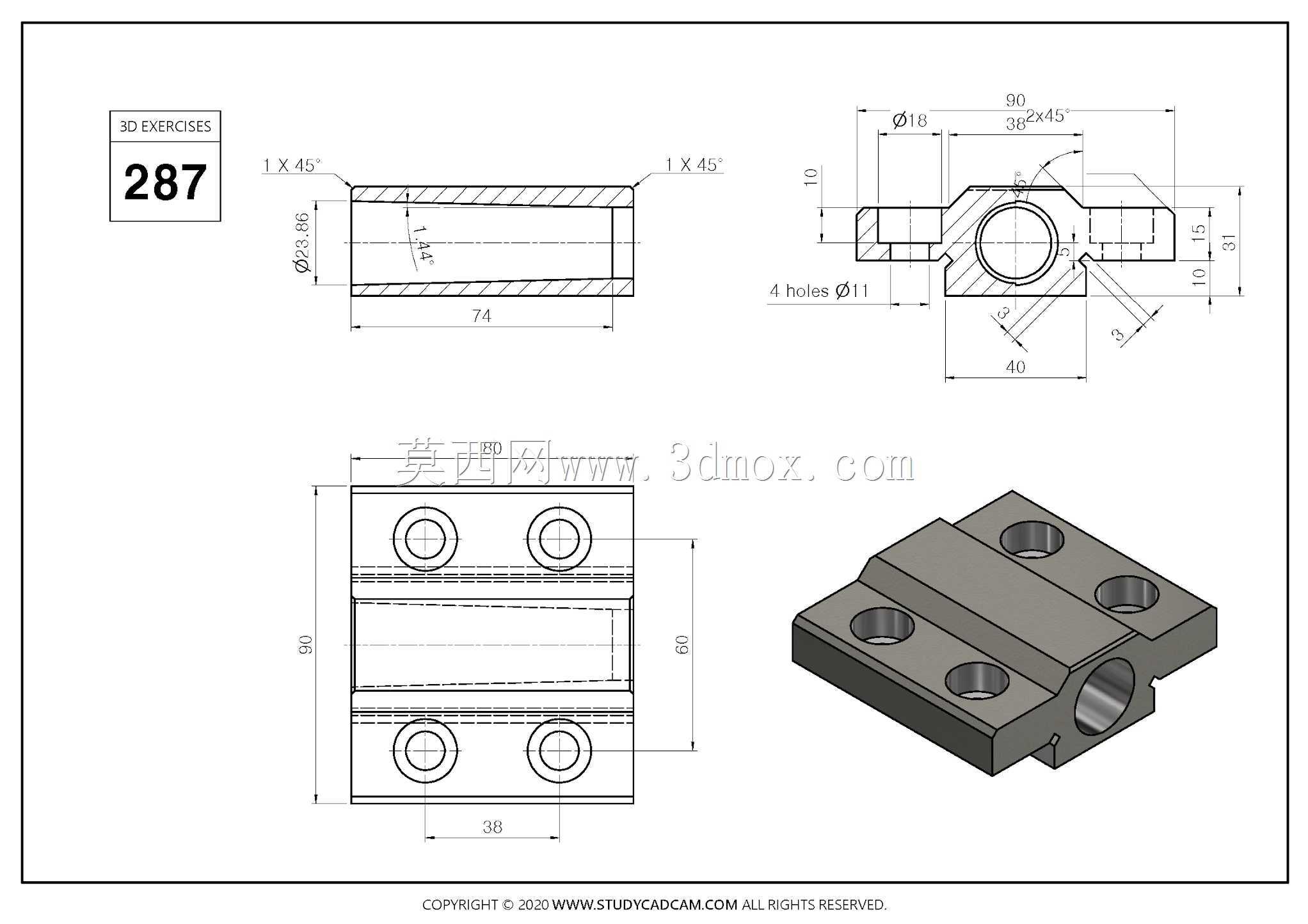 Studycadcam 3D CAD练习287/Holder/Autodesk Inventor Pro