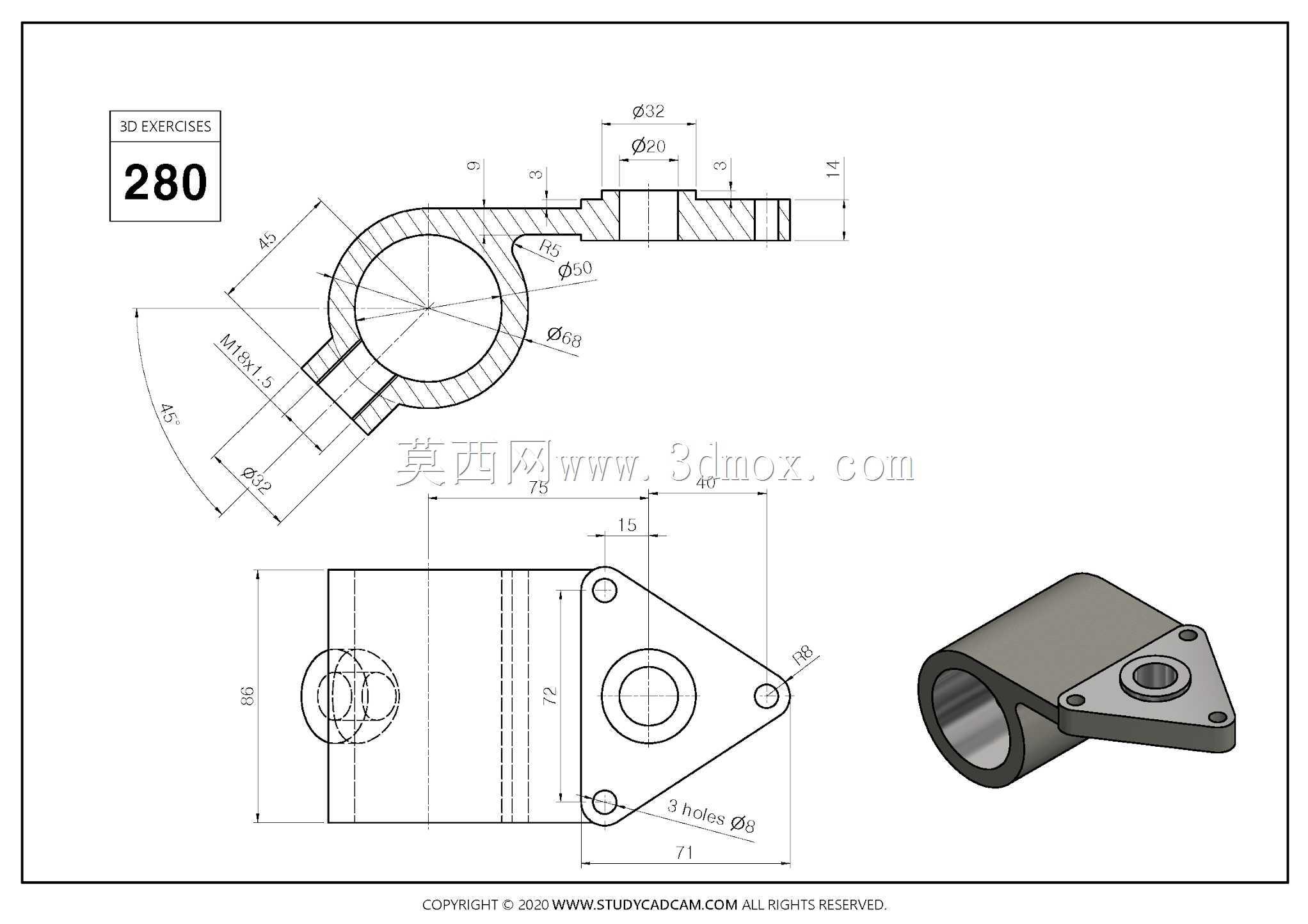 Studycadcam 3D CAD练习280/Autodesk Inventor Pro