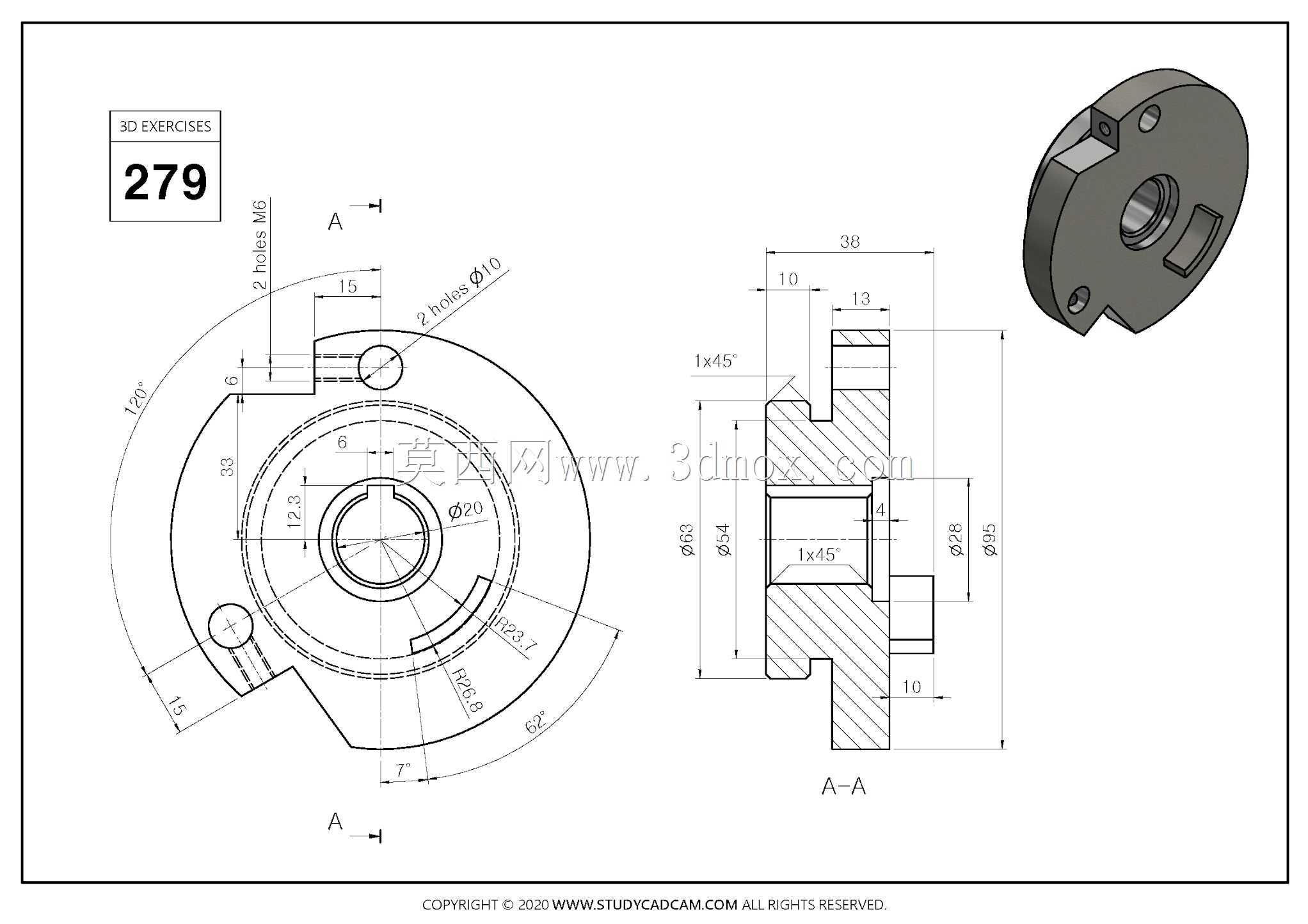 Studycadcam 3D CAD练习279滑轮/Autodesk Inventor Pro