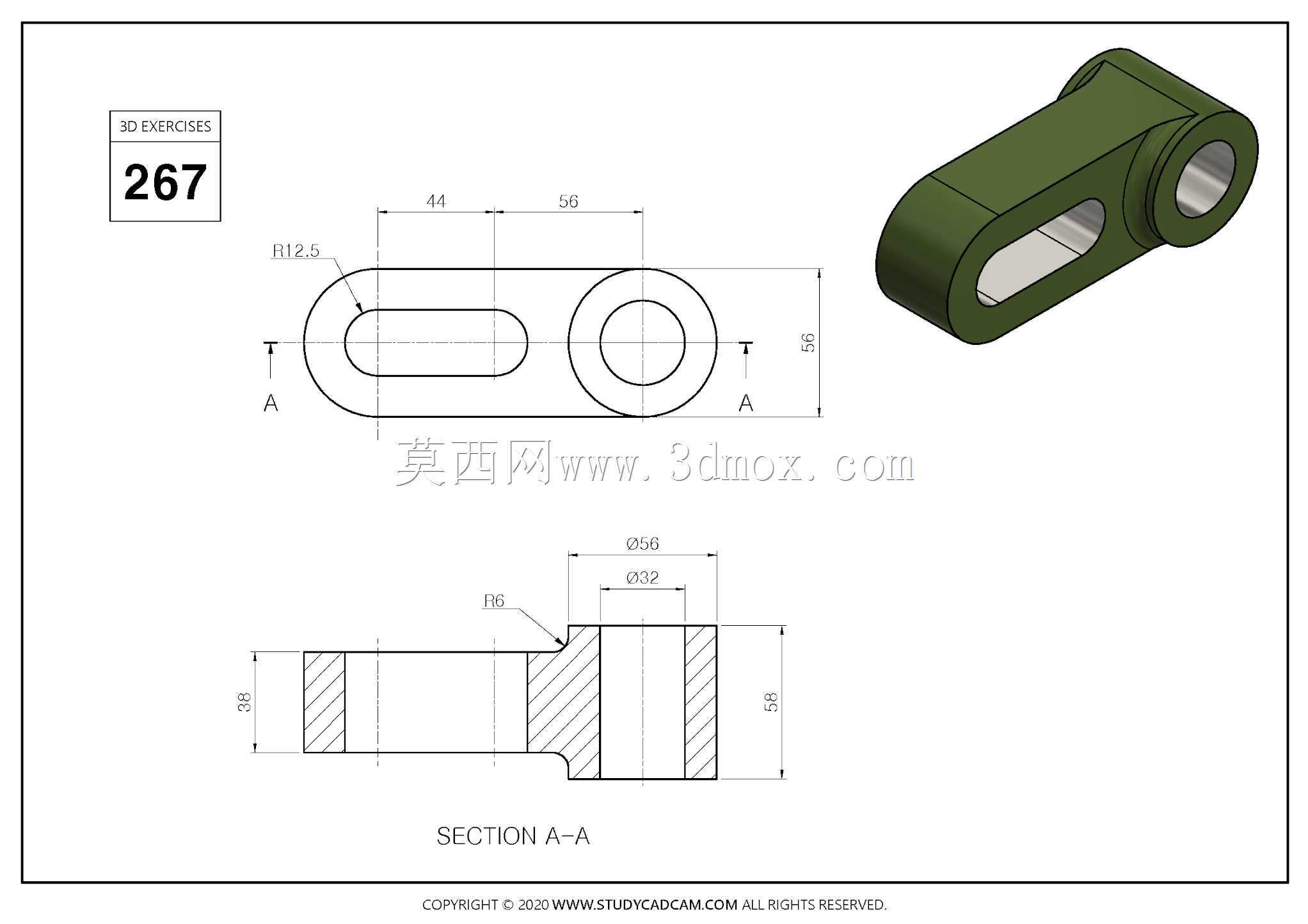 Studycadcam 3D CAD练习267/ms slotted link/Autodesk Inventor Pro