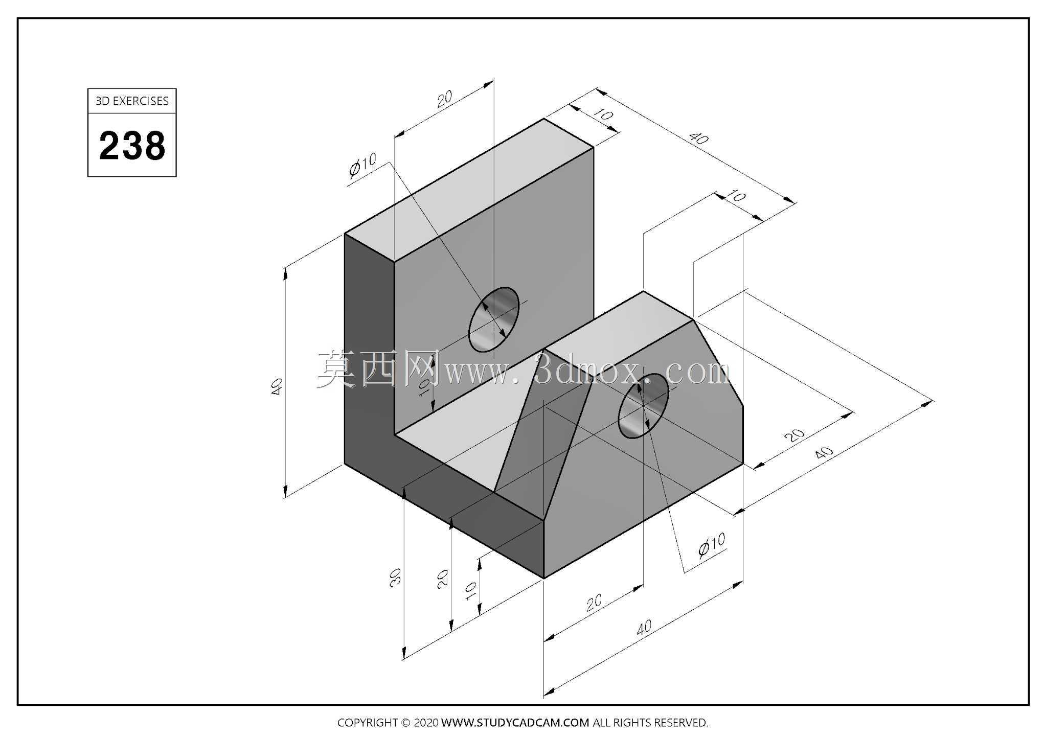 Studycadcam 3D CAD练习238/Simple solid Autodesk Inventor Pro