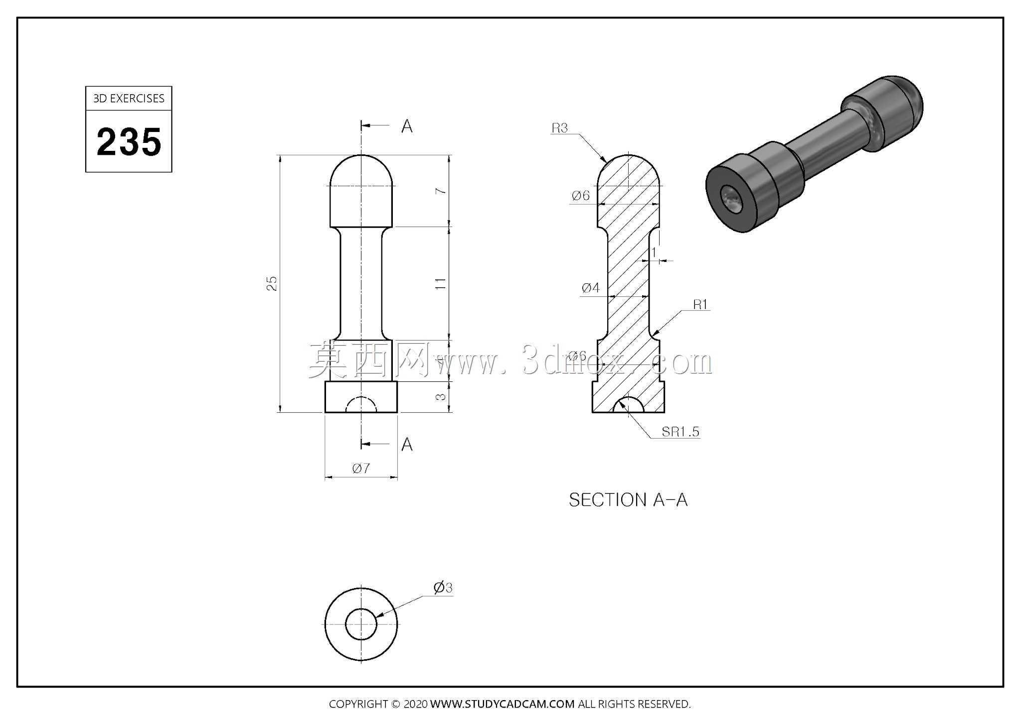 Studycadcam 3D CAD练习235/气门挺杆Autodesk Inventor Pro