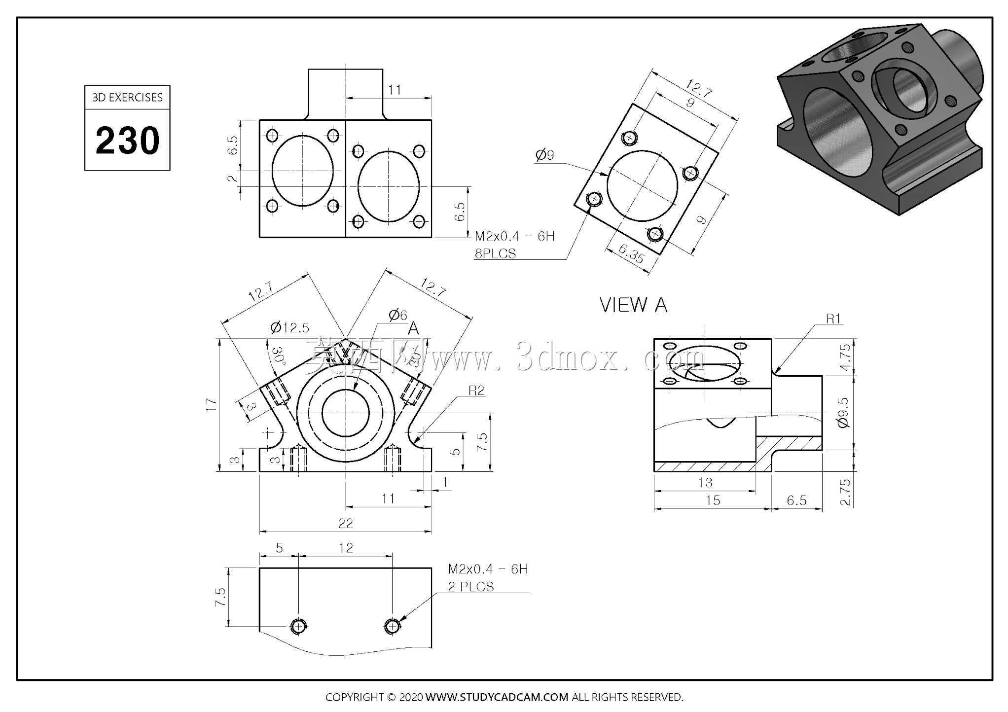 Studycadcam 3D CAD练习230/迷你曲轴箱Autodesk Inventor Pro