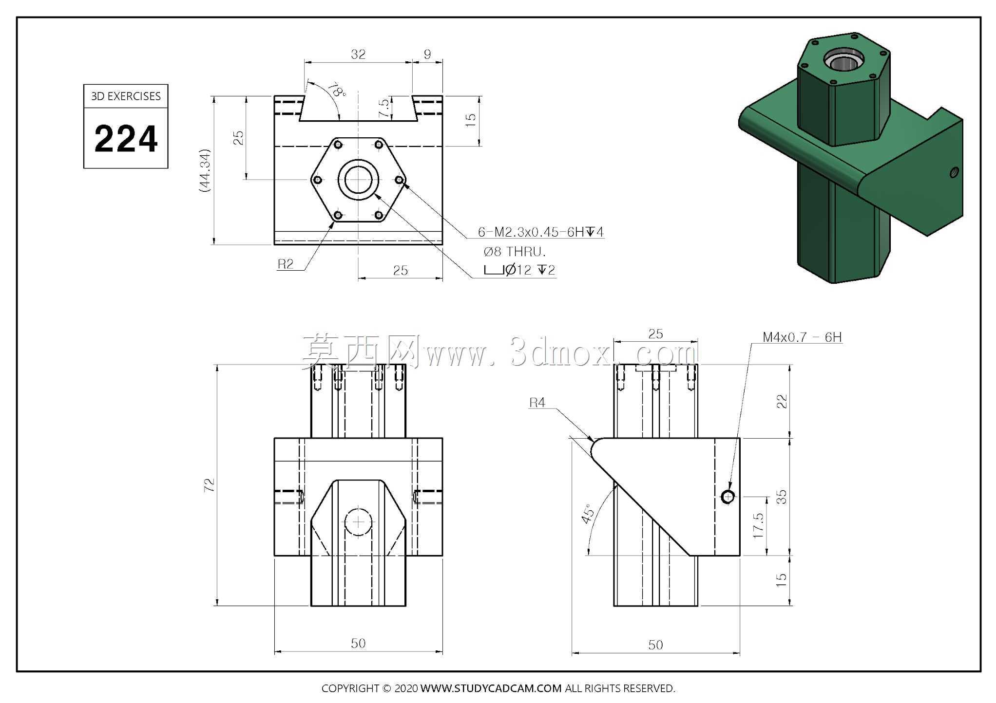Studycadcam 3D CAD练习224/dovetail stop guide Autodesk Inventor Pro