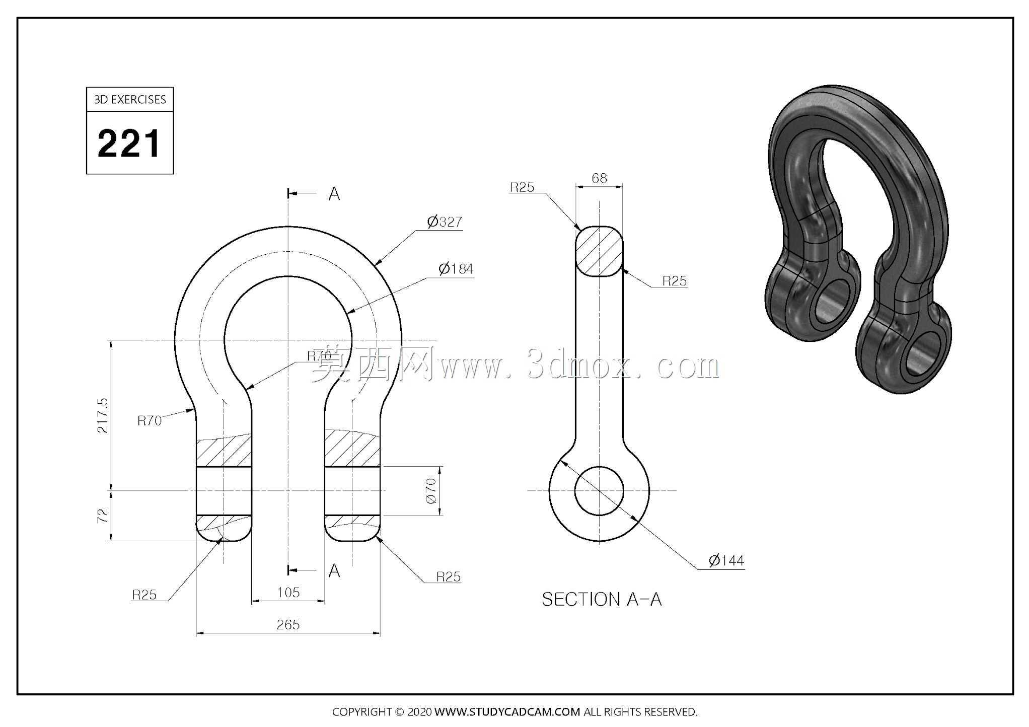 Studycadcam 3D CAD练习221/shackle Autodesk Inventor Pro