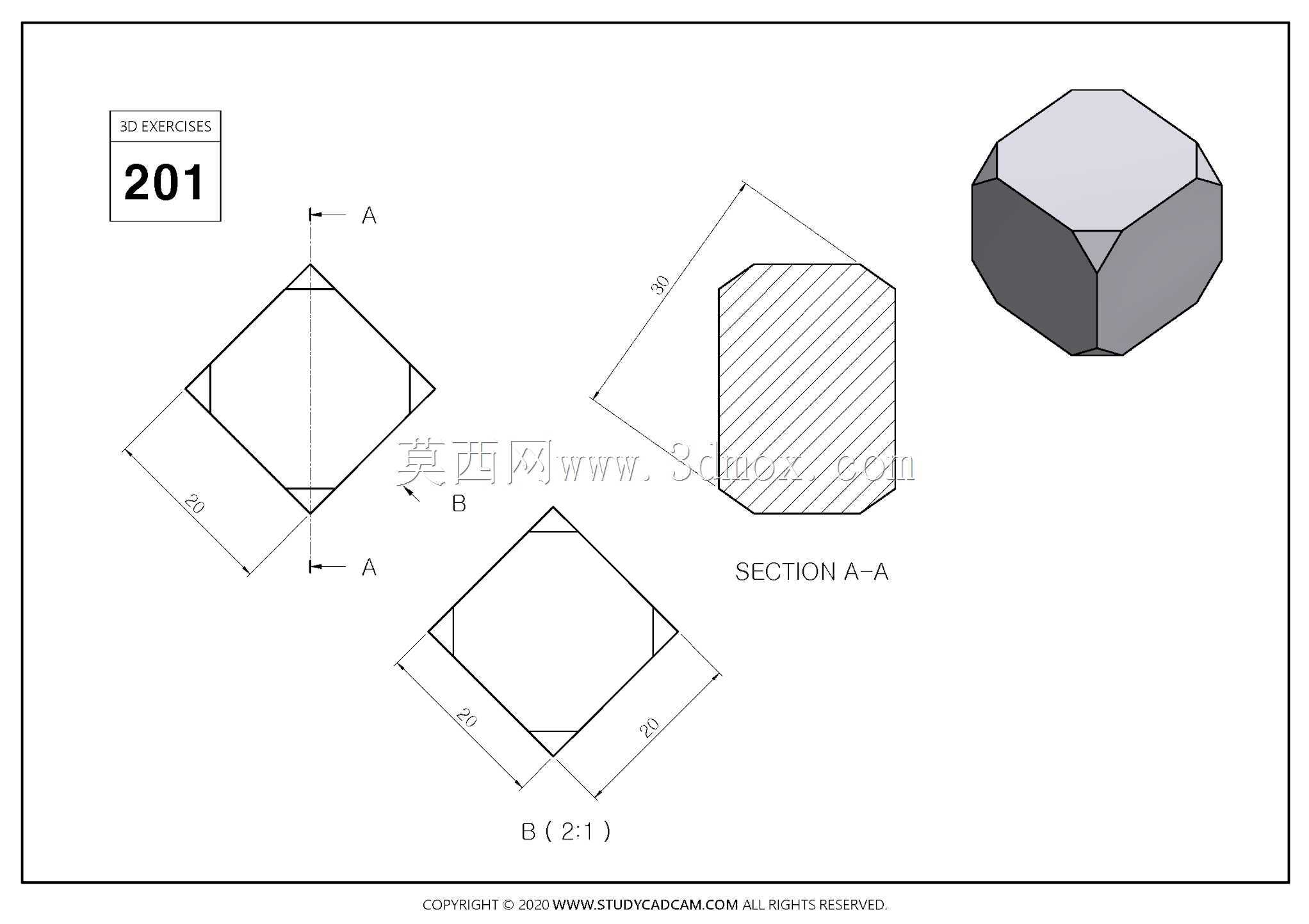 Studycadcam 3D CAD练习201/多面体Autodesk Inventor Pro