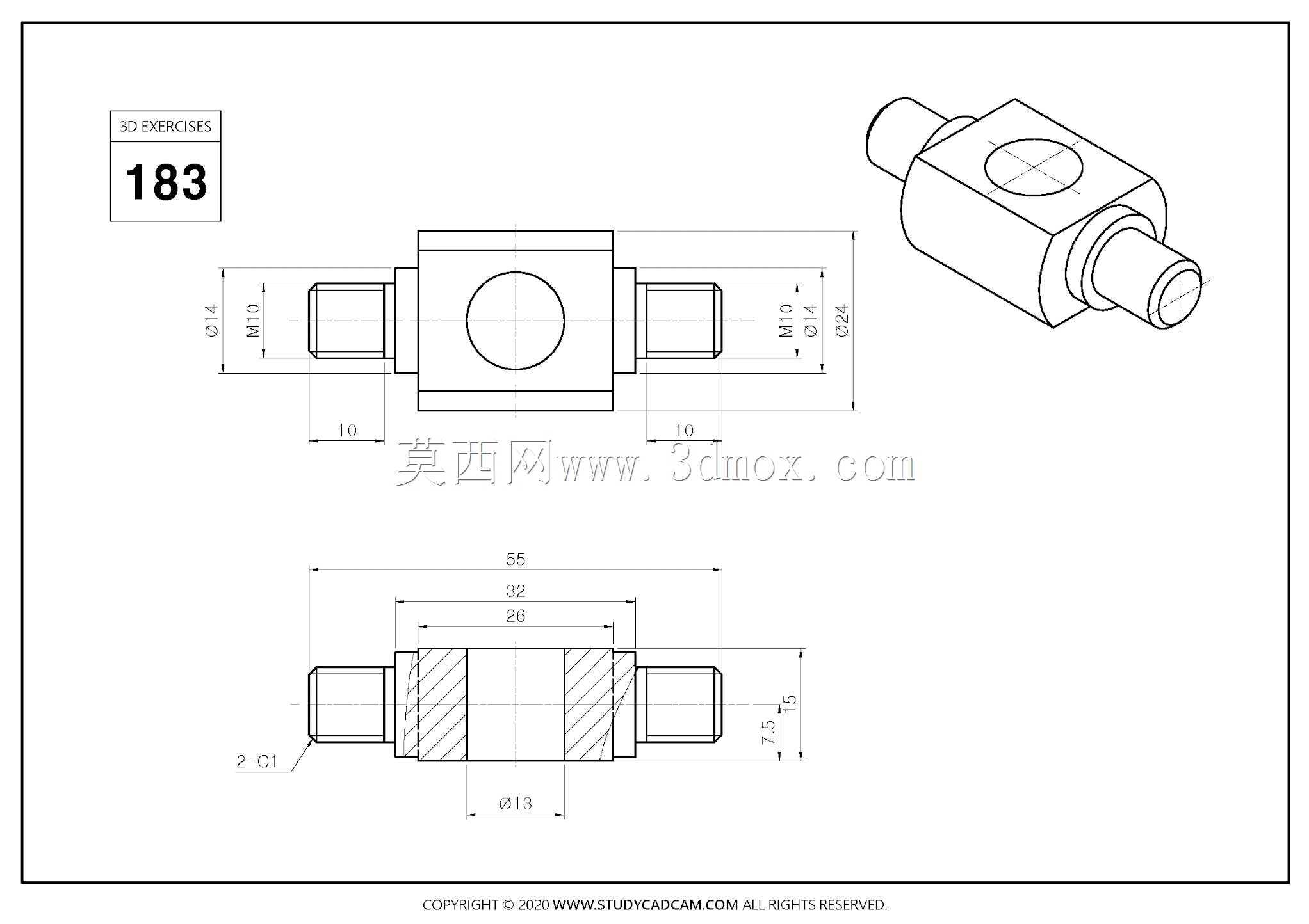Studycadcam 3D CAD��ϰ183 Autodesk Inventor Pro��������һ��ģ�⣬��ͼֽ�е����Ʋ���ȫ��ͬ��