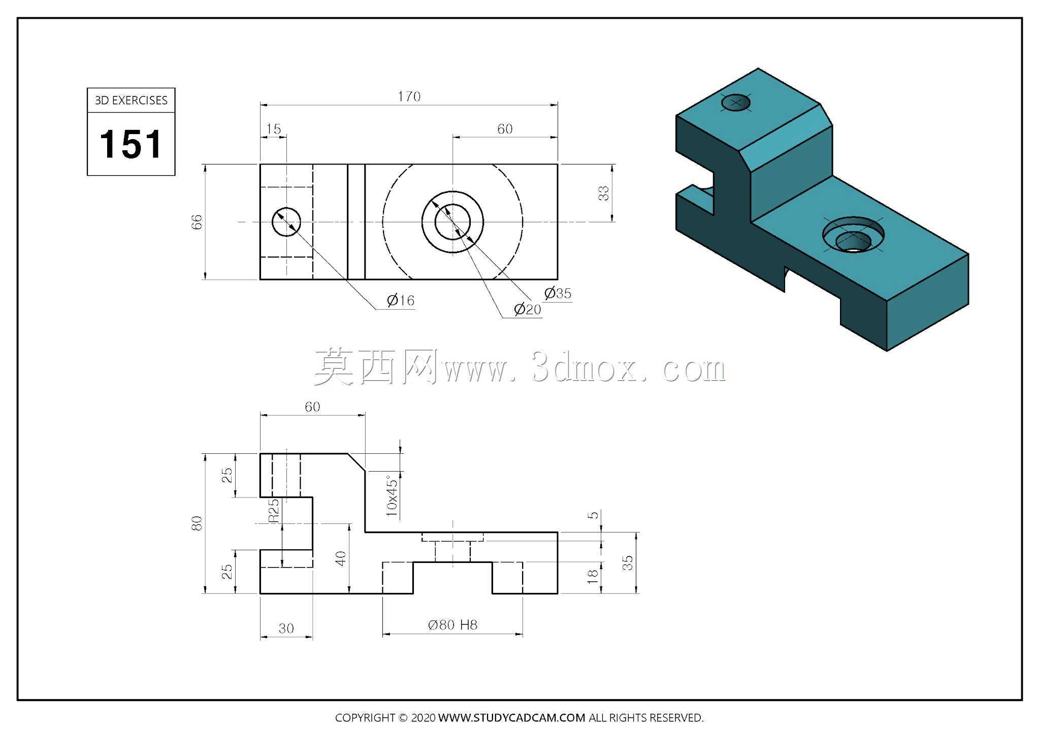 Studycadcam 3D CAD练习151 Autodesk Inventor Pro