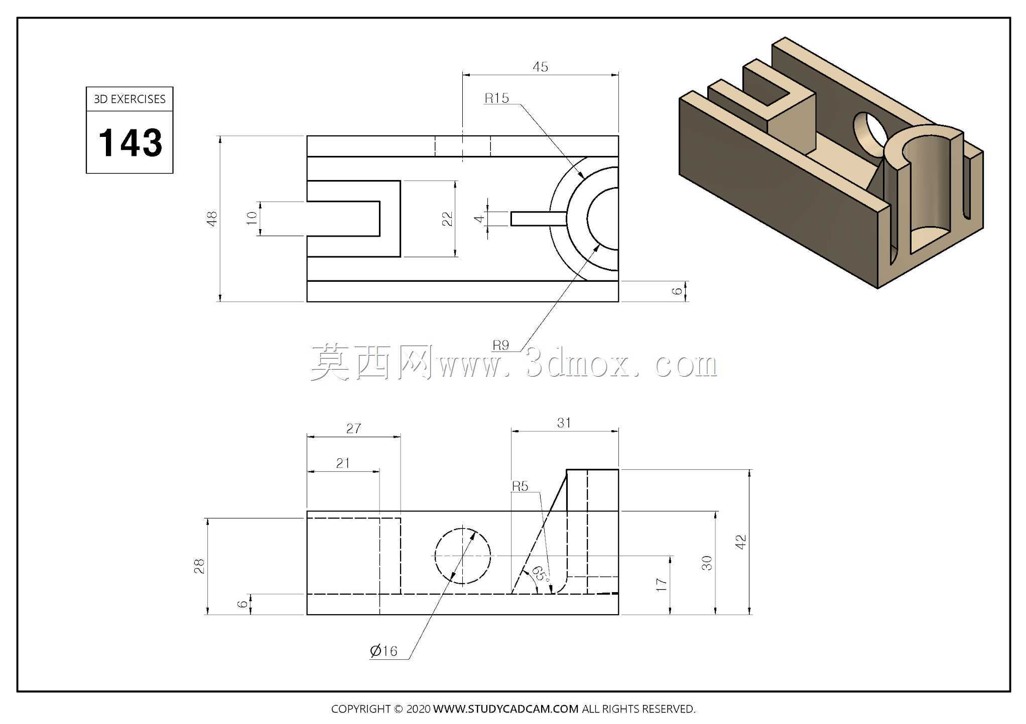 Studycadcam 3D CAD练习143 Autodesk Inventor Pro