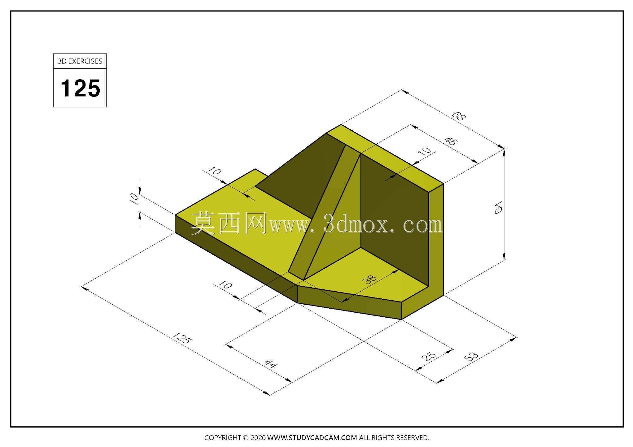 Studycadcam 3D CAD练习125/MS支架Autodesk Inventor Pro