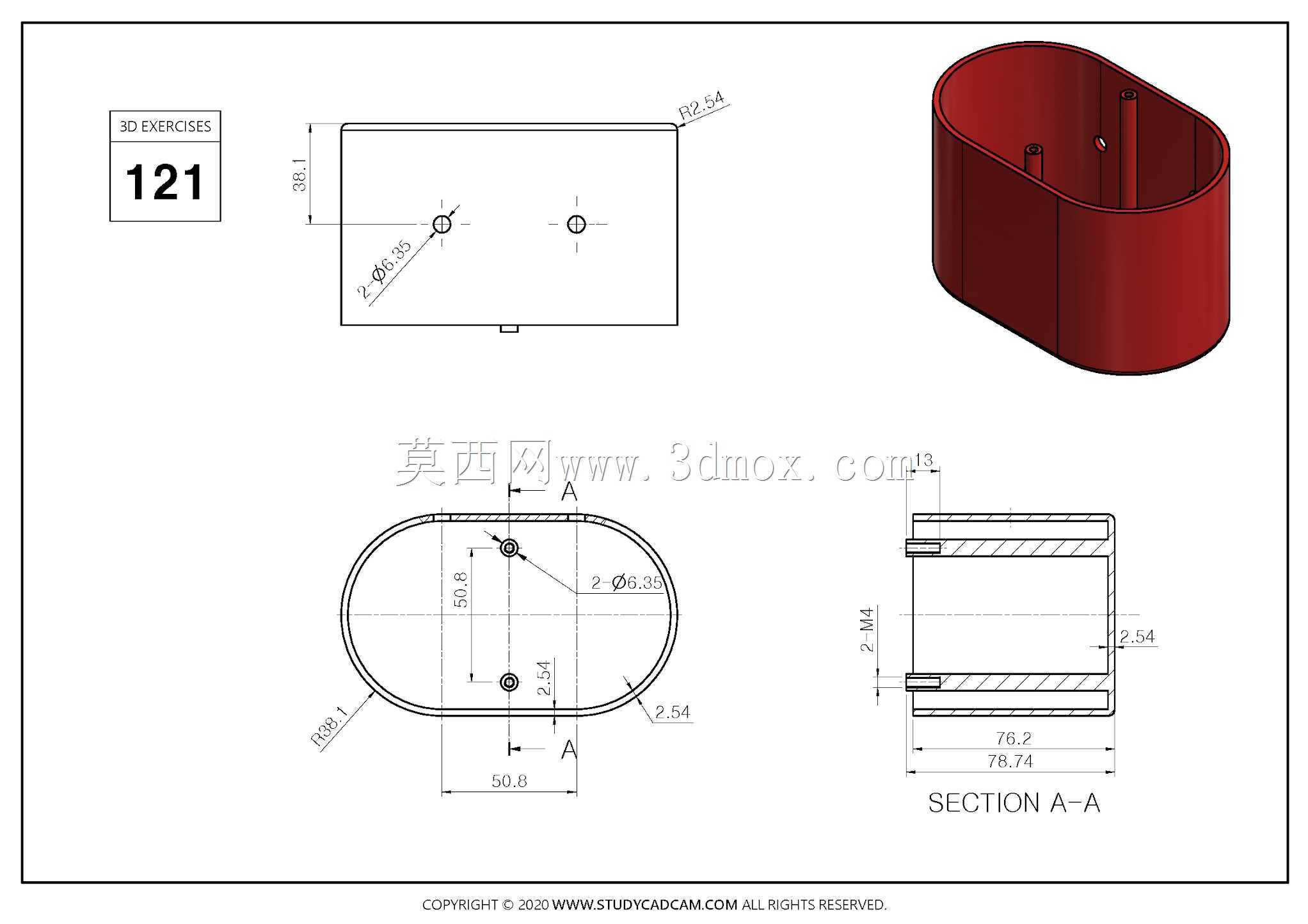 Studycadcam 3D CAD练习121 Autodesk Inventor Pro