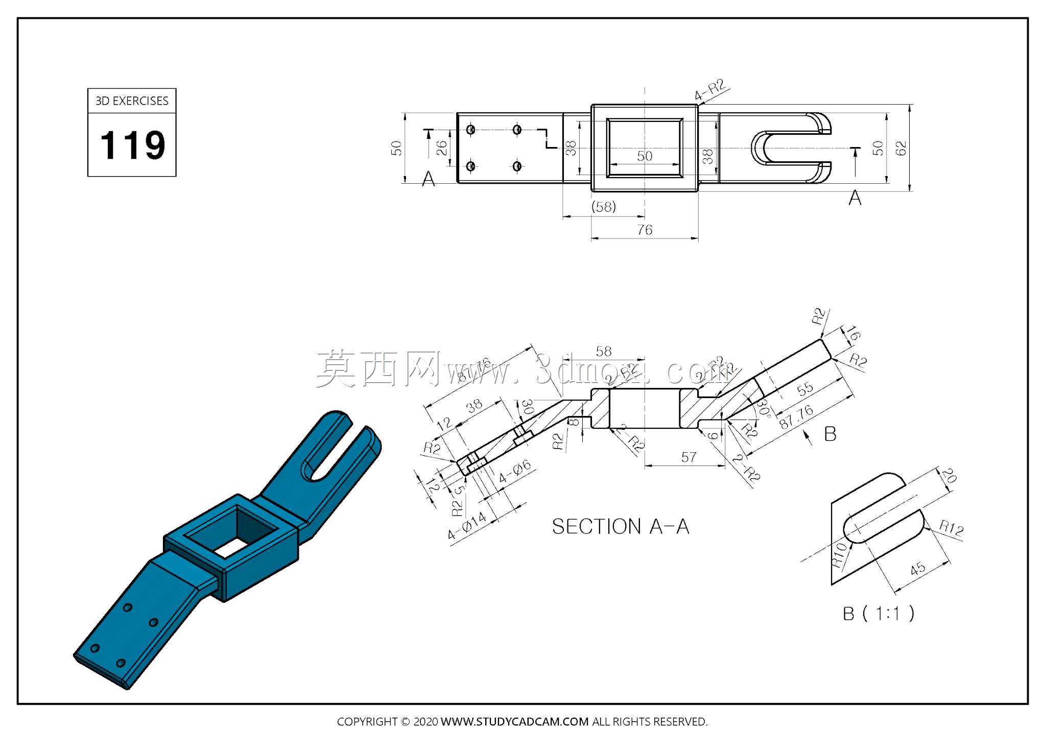 Studycadcam 3D CAD练习119/连杆Autodesk Inventor Pro