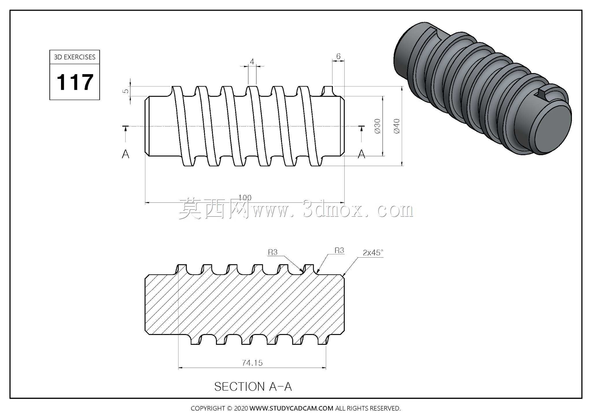Studycadcam 3D CAD练习117/无头螺钉Autodesk Inventor Pro