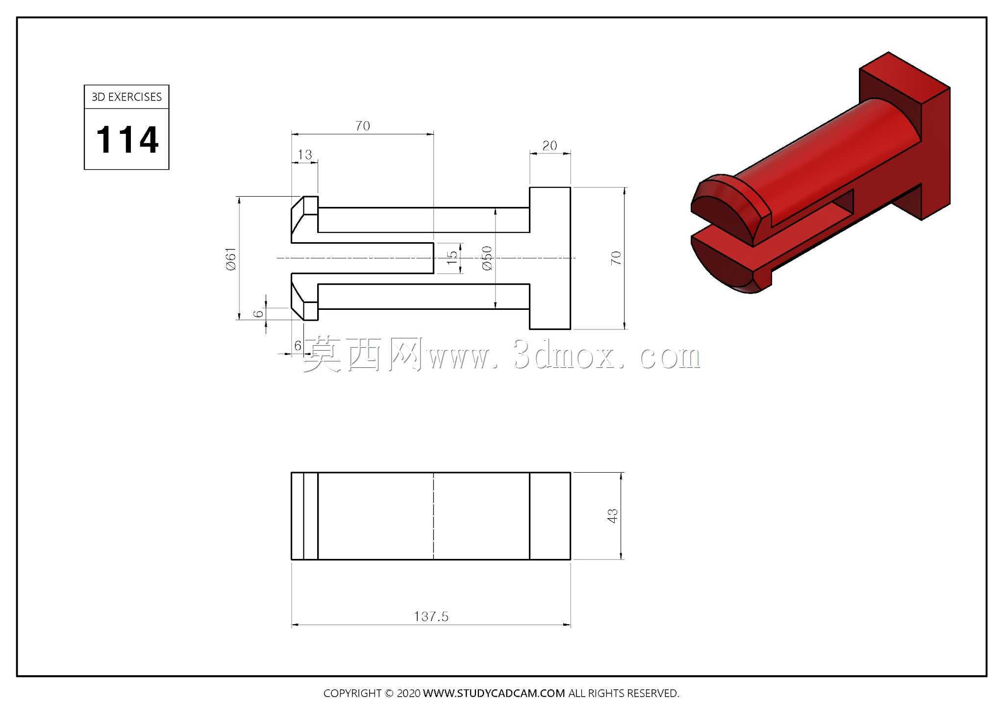 Studycadcam 3D CAD练习114 Autodesk Inventor Pro