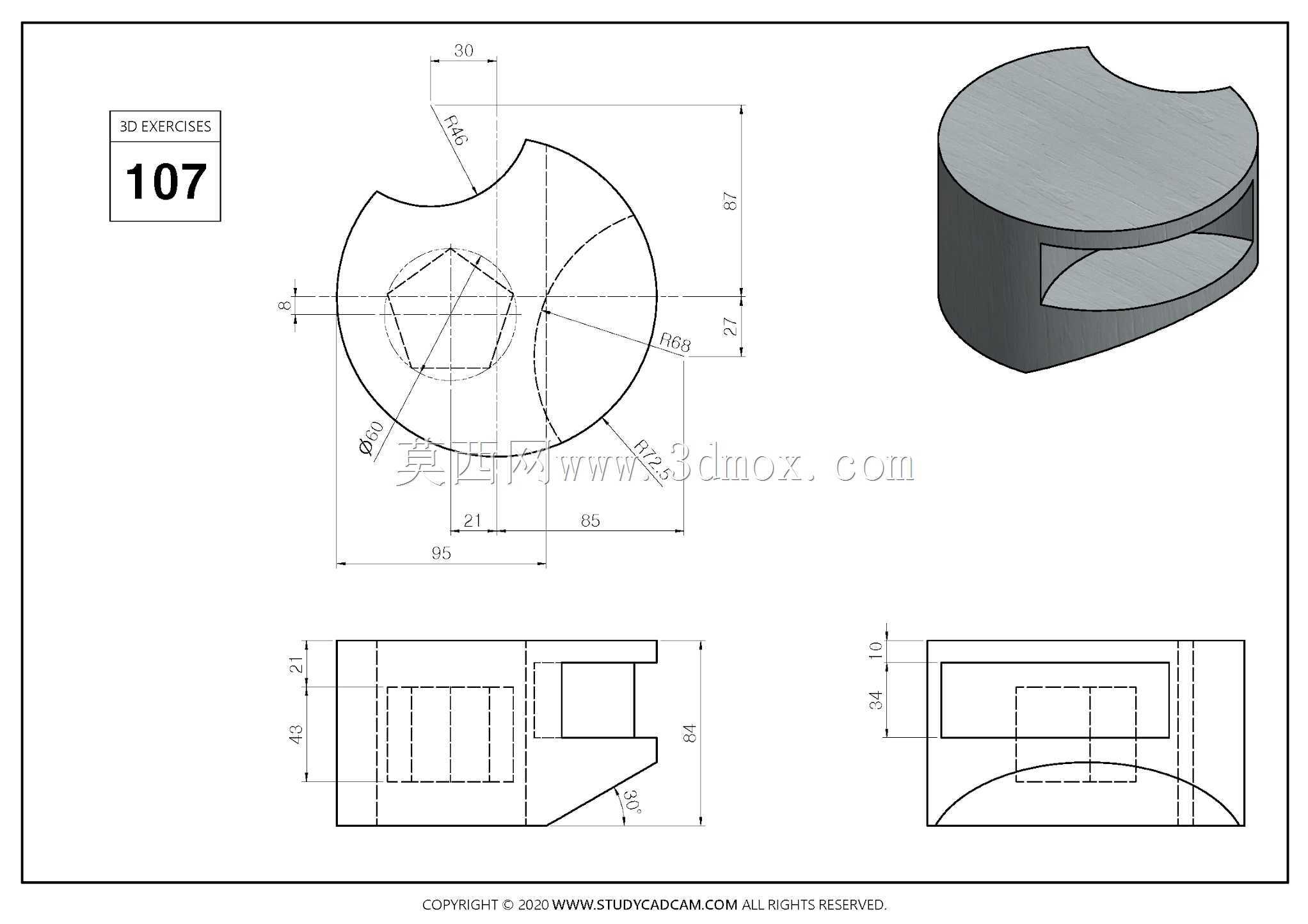 Studycadcam 3D CAD练习107 Autodesk Inventor Pro