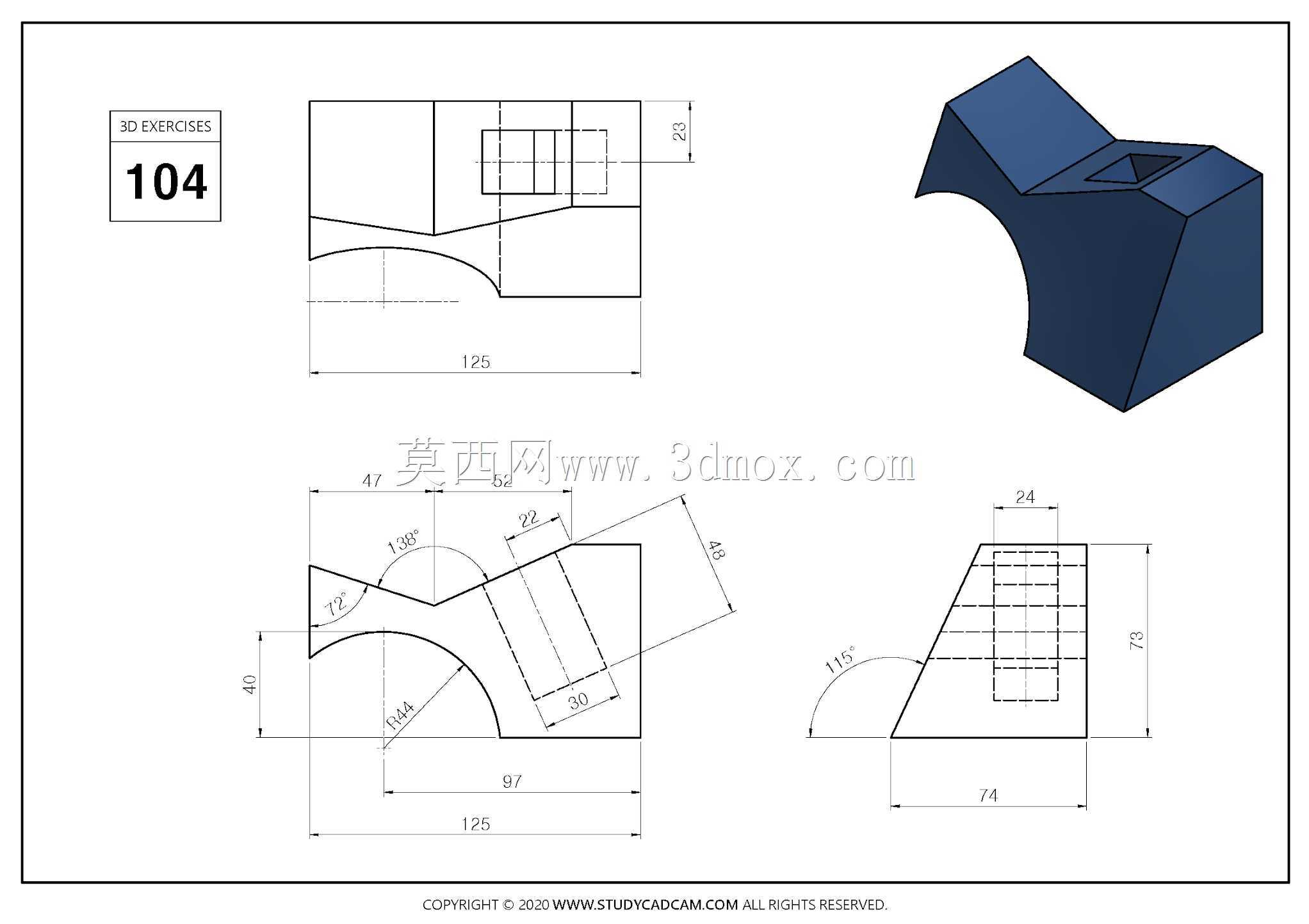 Studycadcam 3D CAD练习104 Autodesk Inventor Pro