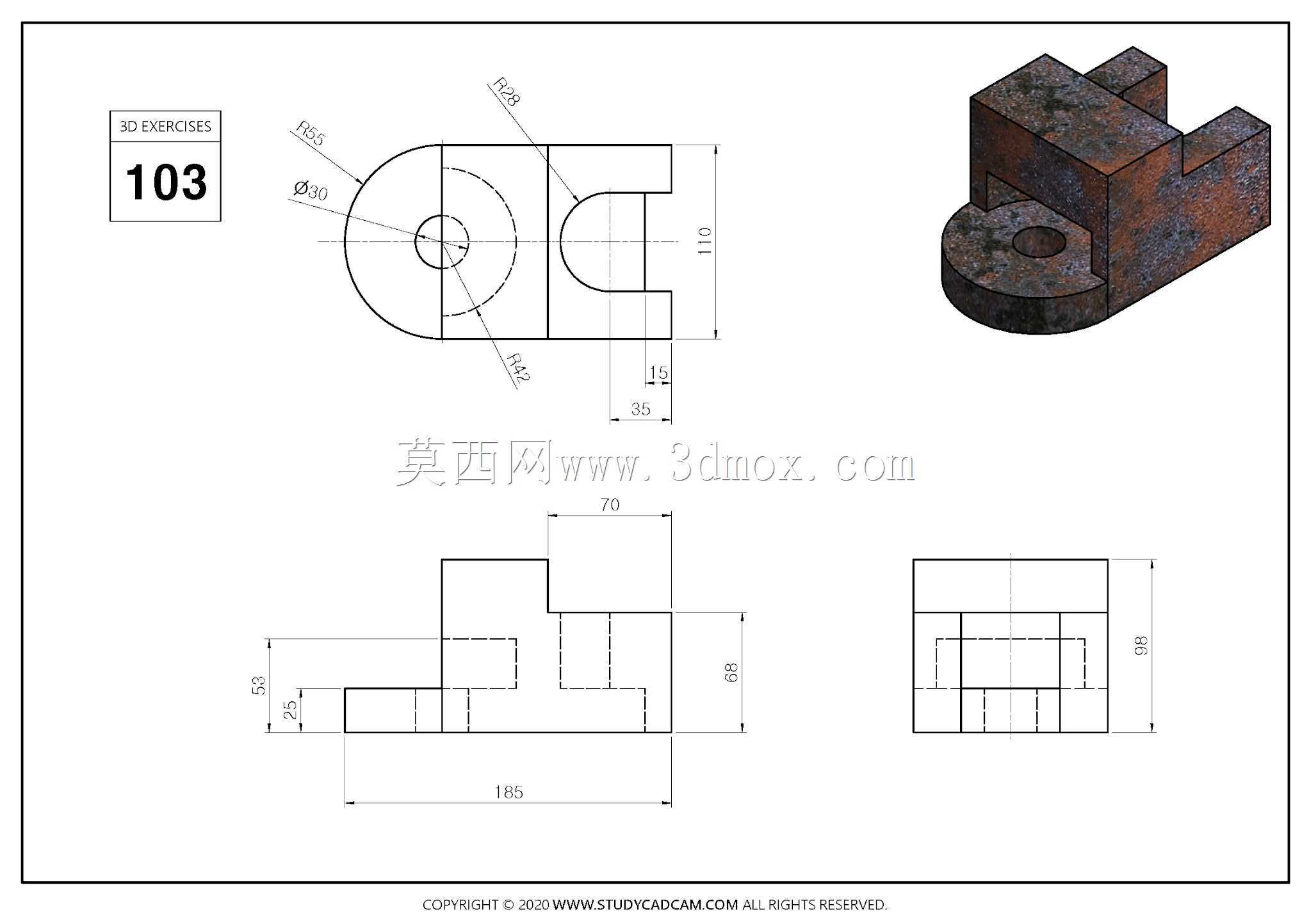 Studycadcam 3D CAD练习103 Autodesk Inventor Pro
