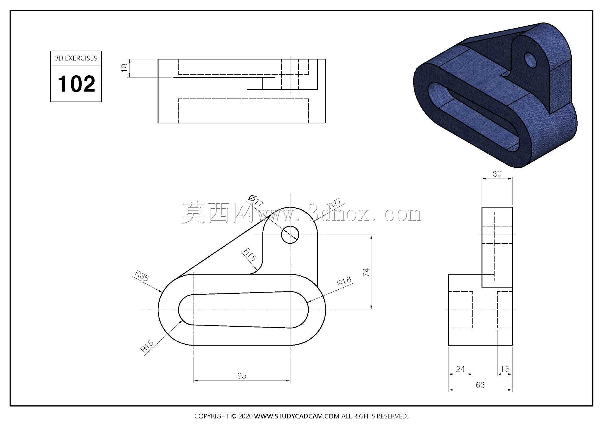 Studycadcam 3D CAD练习102 Autodesk Inventor Pro