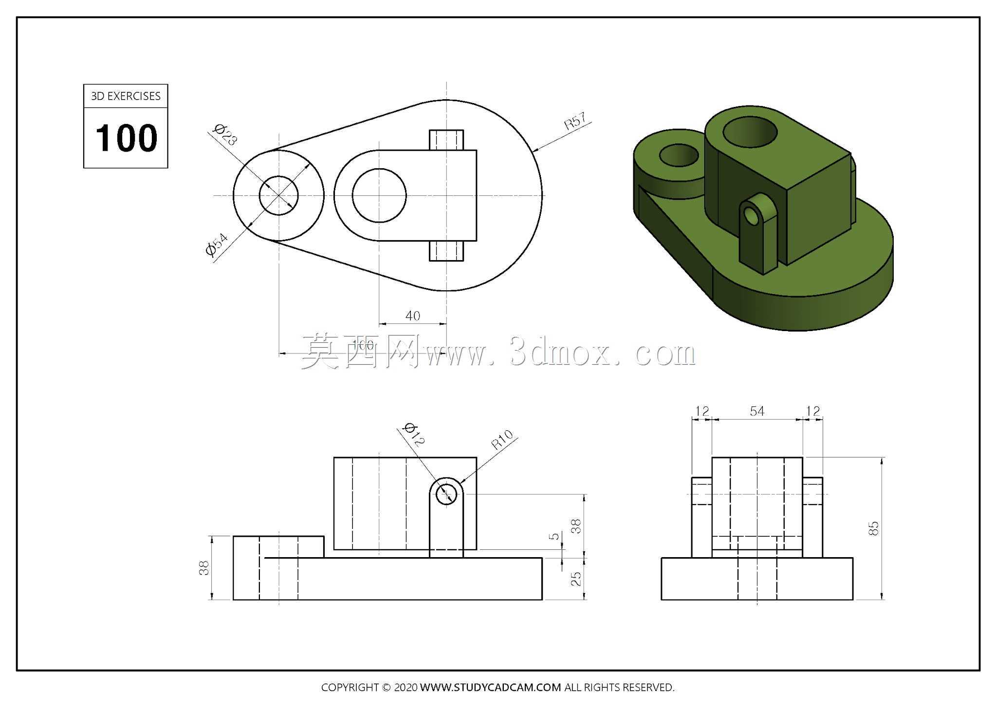 Studycadcam 3D CAD练习100 Autodesk Inventor Pro
