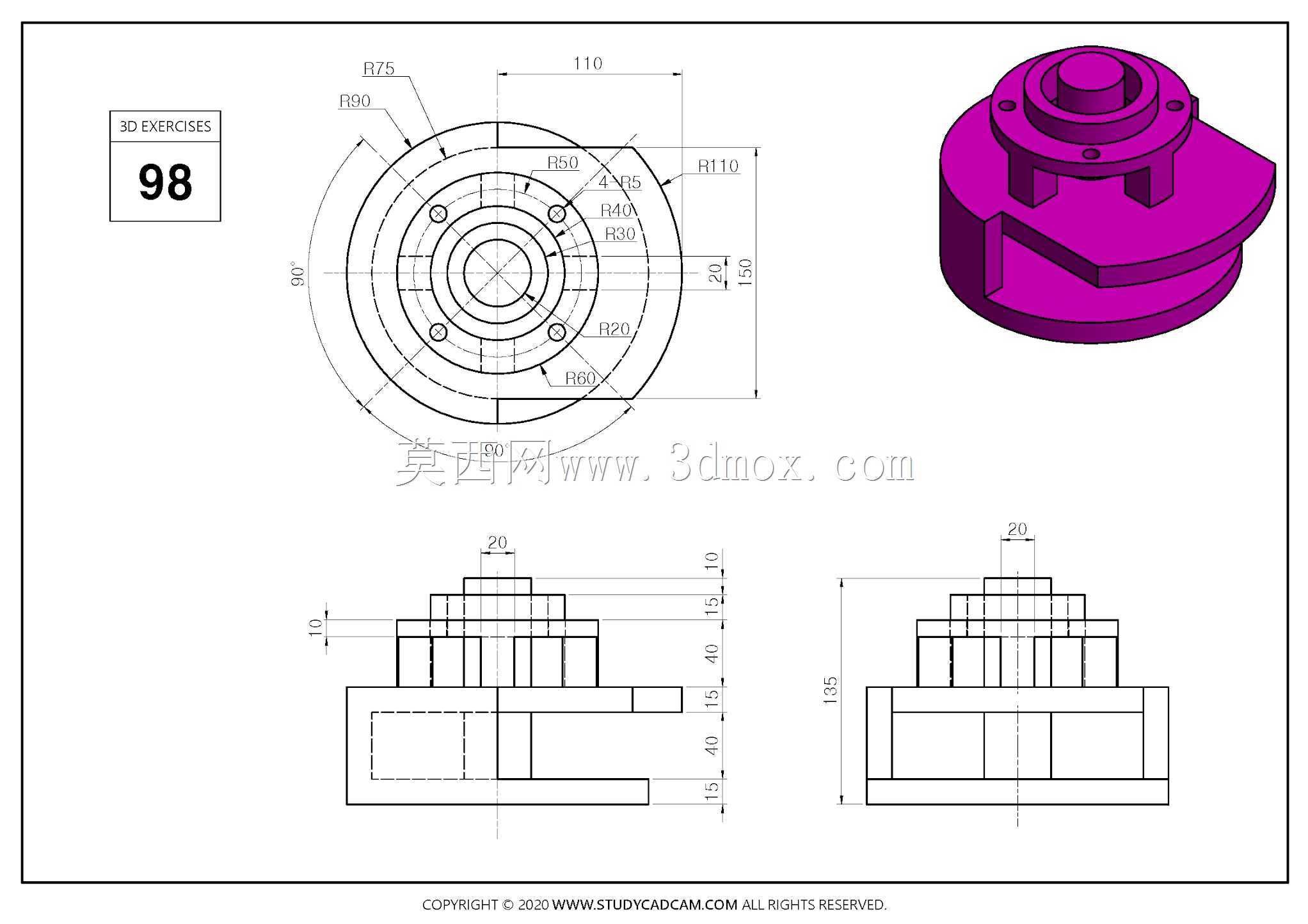 Studycadcam 3D CAD练习98 Autodesk Inventor Pro
