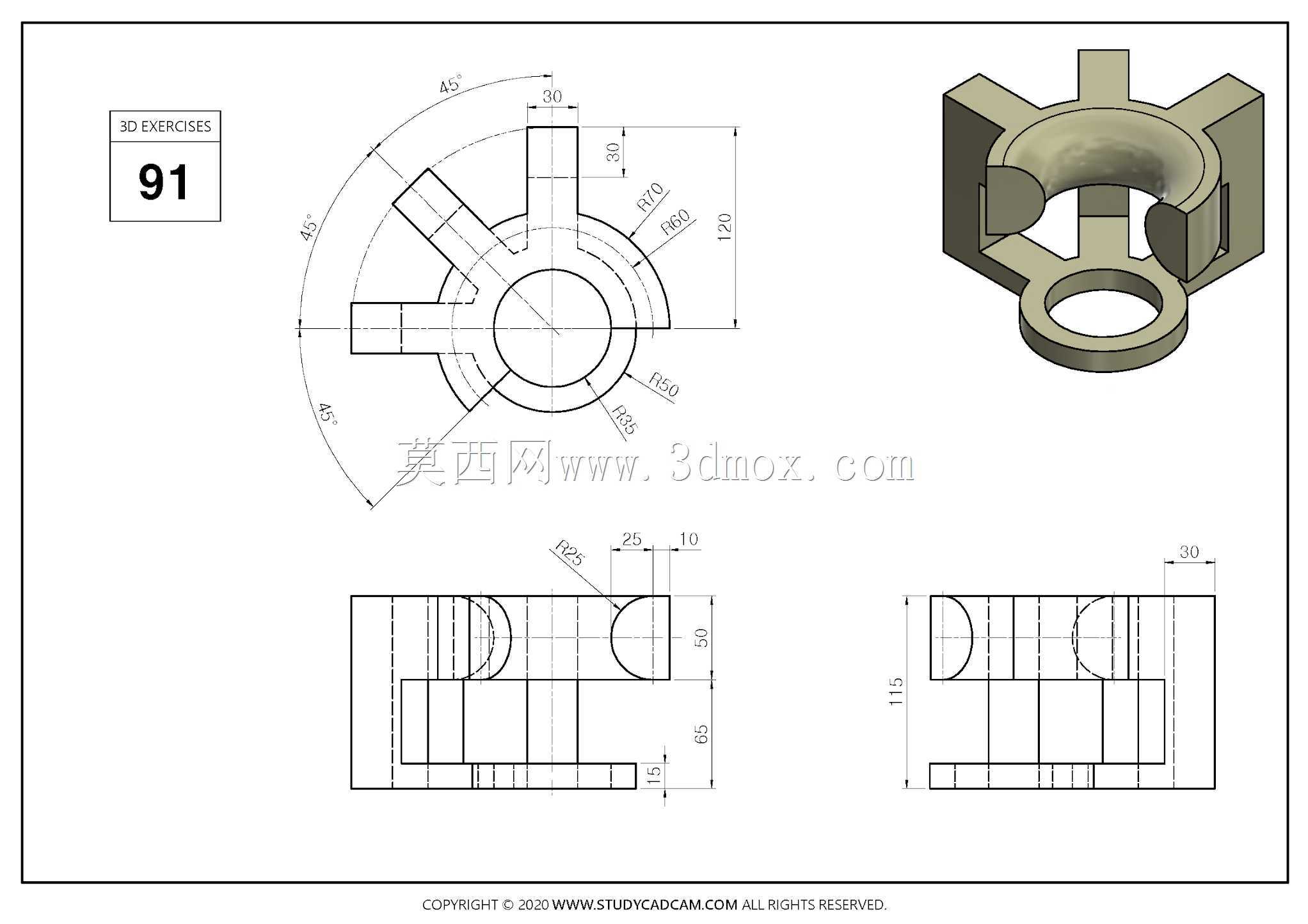 Studycadcam 3D CAD练习91 Autodesk Inventor Pro
