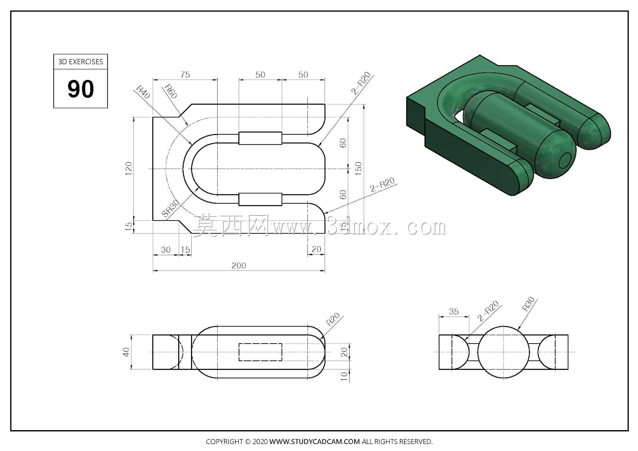 Studycadcam 3D CAD练习90 Autodesk Inventor Pro